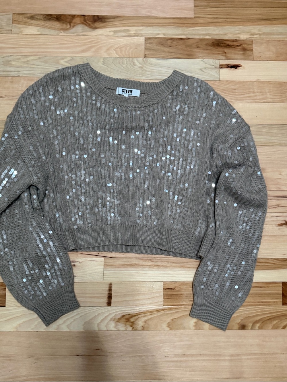 Steve Madden Beige Sequin Cropped Sweater - STEVIE